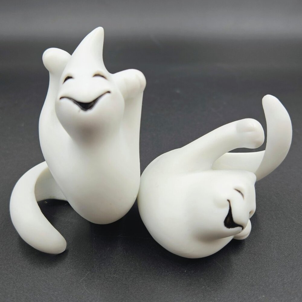 PartyLite Ghost Candle Huggers Halloween P7026 Taper Ceramic White Read